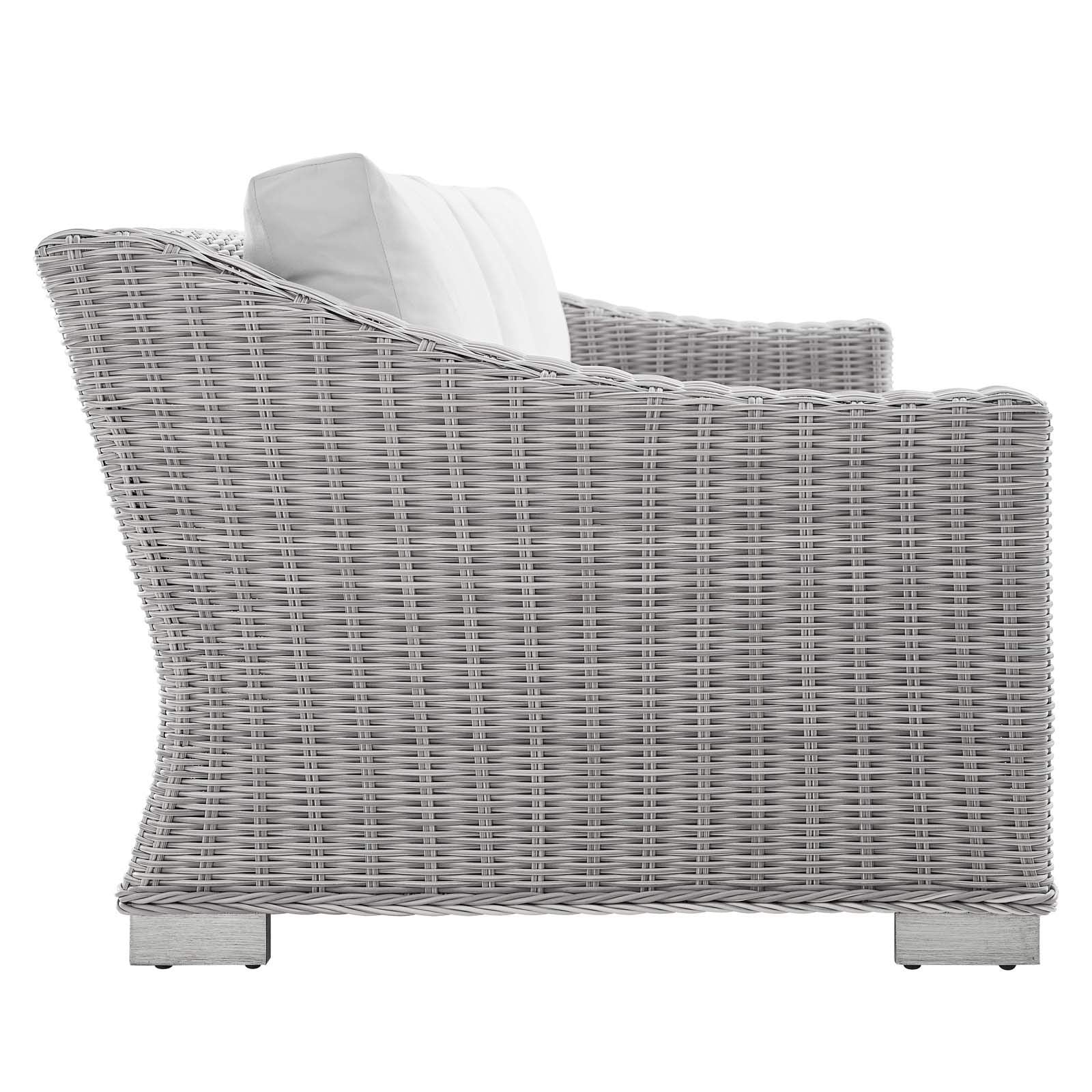 Modway Conway Sunbrella Outdoor Patio Wicker Rattan, Sofa, Light Gray White