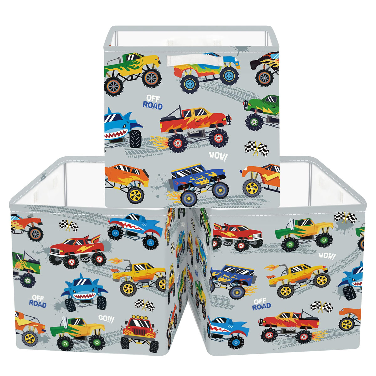 Clastyle 11.8 Car Storage Basket Set of 3 for Kid Boy Toy Clothes Bin