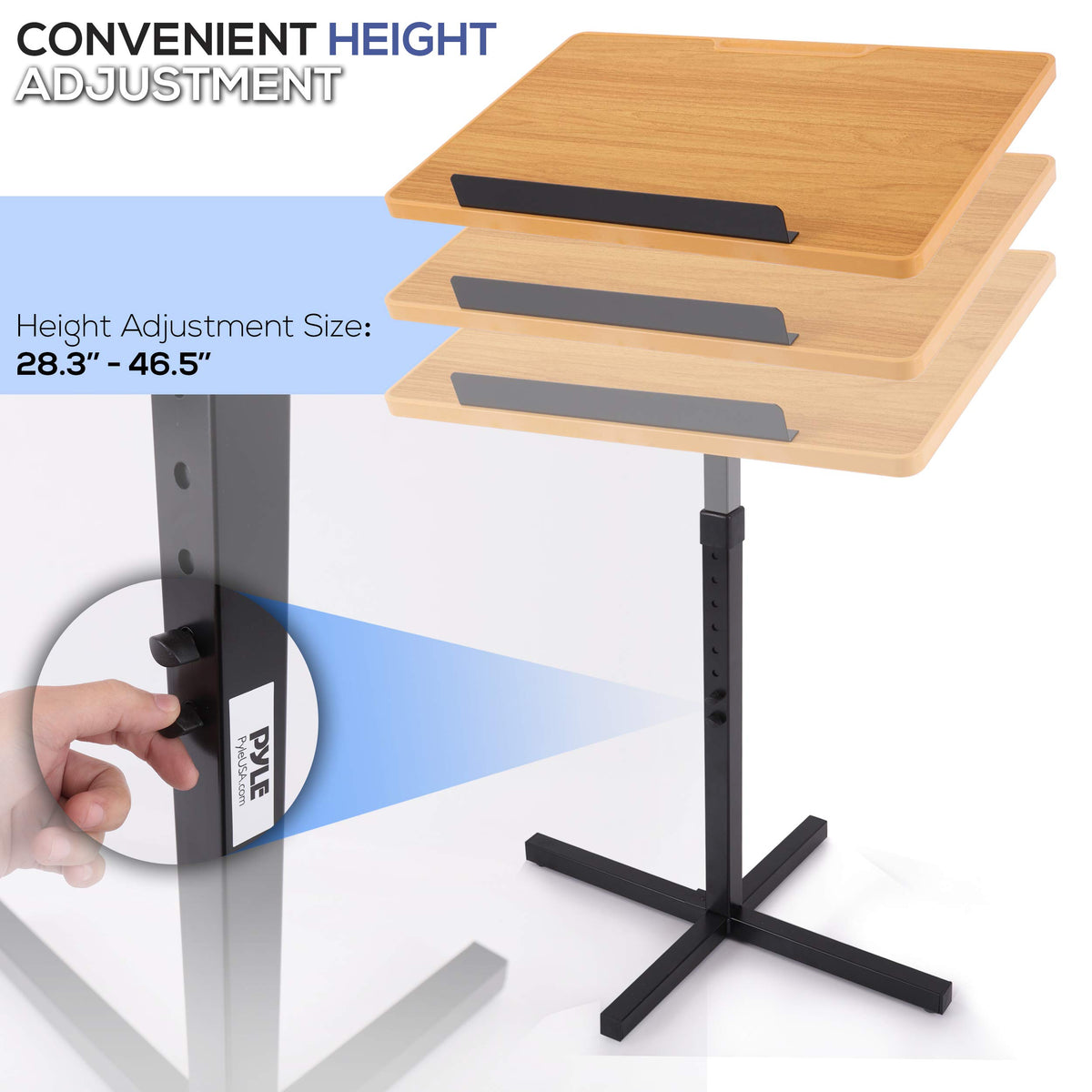Portable Floor Lectern Podium Stand-Height Adjustable Steady Standing Design Teacher Speaker Lecture Classroom Presentation Stand, Laptop Computer Book Holder W/ Slanted Top Shelf-Pyle Plctnd44,Black