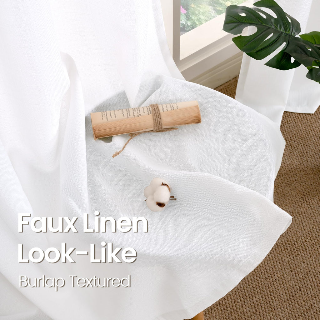 Bgment Pure White Curtains 54 Inch Length 2 Panels Set For Bedroom, Grommet Thick Linen Look Burlap Textured Light Filtering Privacy Window Drapes For Farmhouse Living Room, 42 X 54 Inch