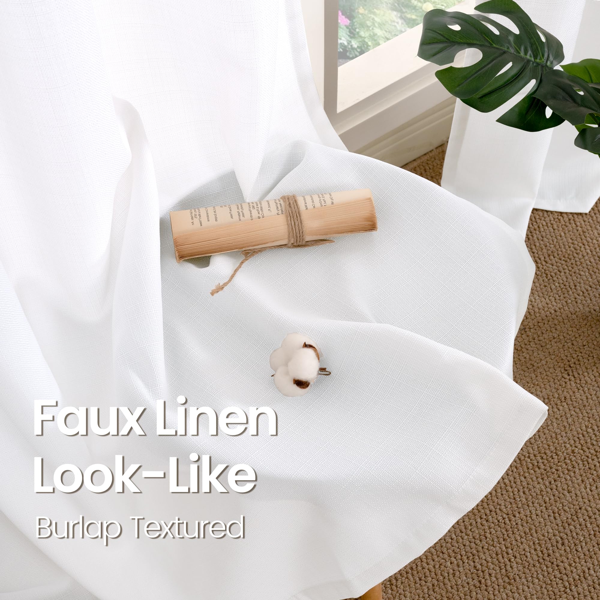 Bgment Pure White Curtains 54 Inch Length 2 Panels Set For Bedroom, Grommet Thick Linen Look Burlap Textured Light Filtering Privacy Window Drapes For Farmhouse Living Room, 42 X 54 Inch