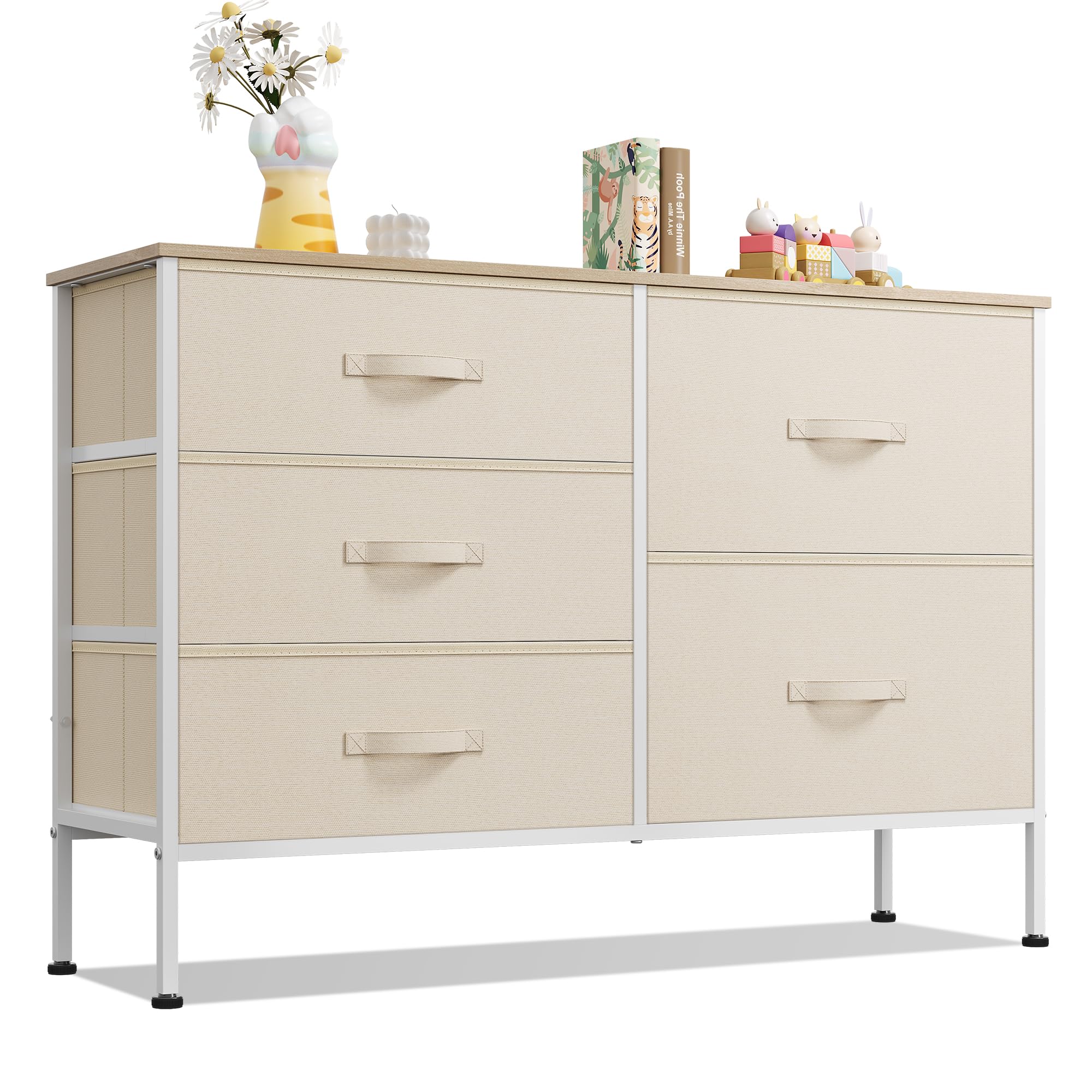 WLIVE Dresser for Bedroom with 5 Drawers, Wide Chest of Drawers for Bedroom, Fabric Dresser for Living Room, Closet, Hallway, Cr