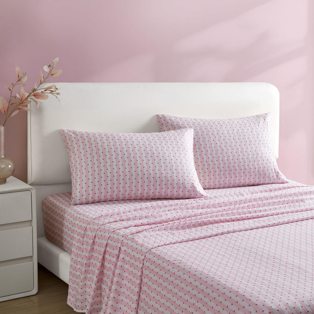 Betsey Johnson - King Bed Sheets, Soft & Lightweight Bedding, Fade & Wrinkle Resistant (Wonderland Stripe Pink, King)