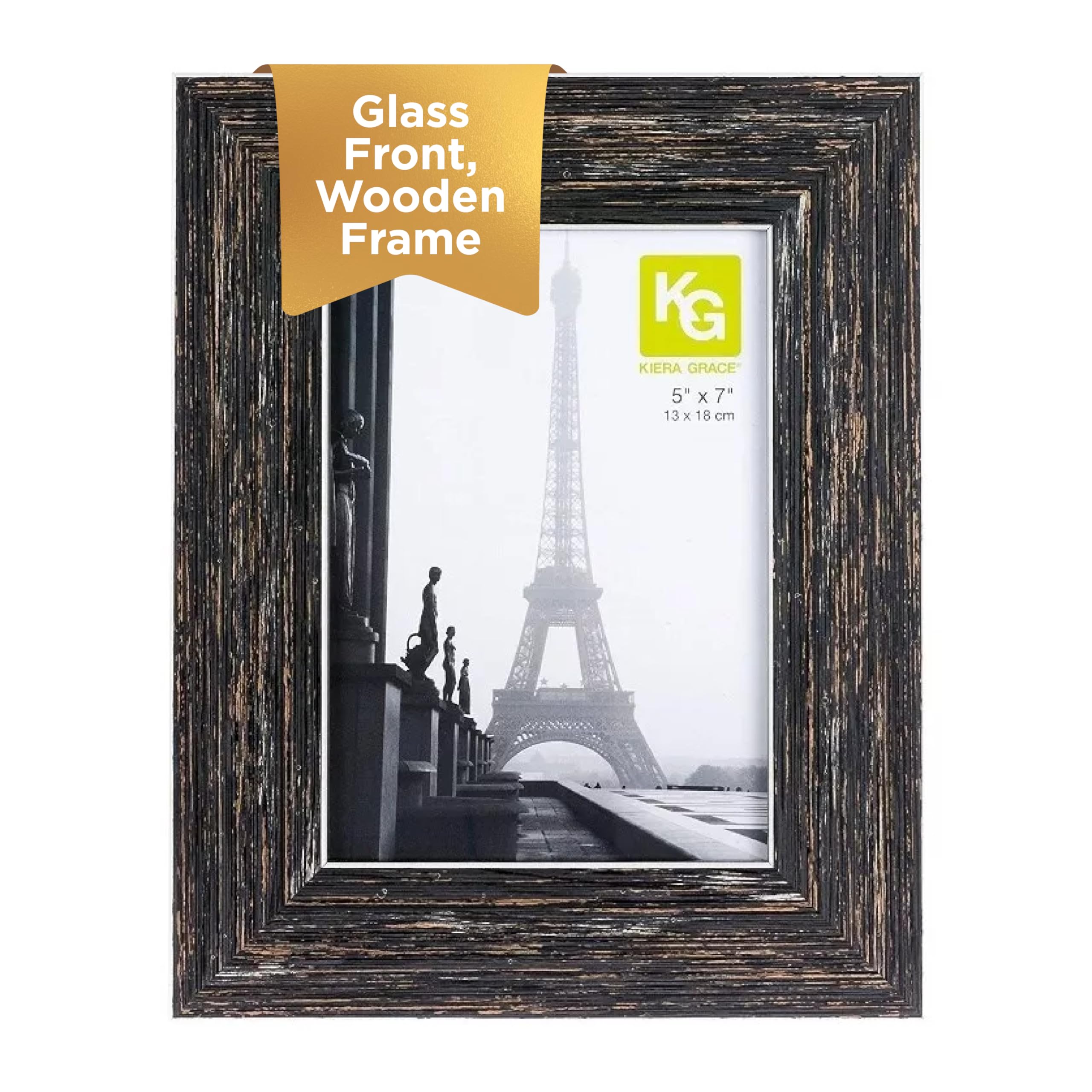 Kiera Grace Emery Resin Unique Farmhouse Picture Frame, 5 x 7, Blackended Wood