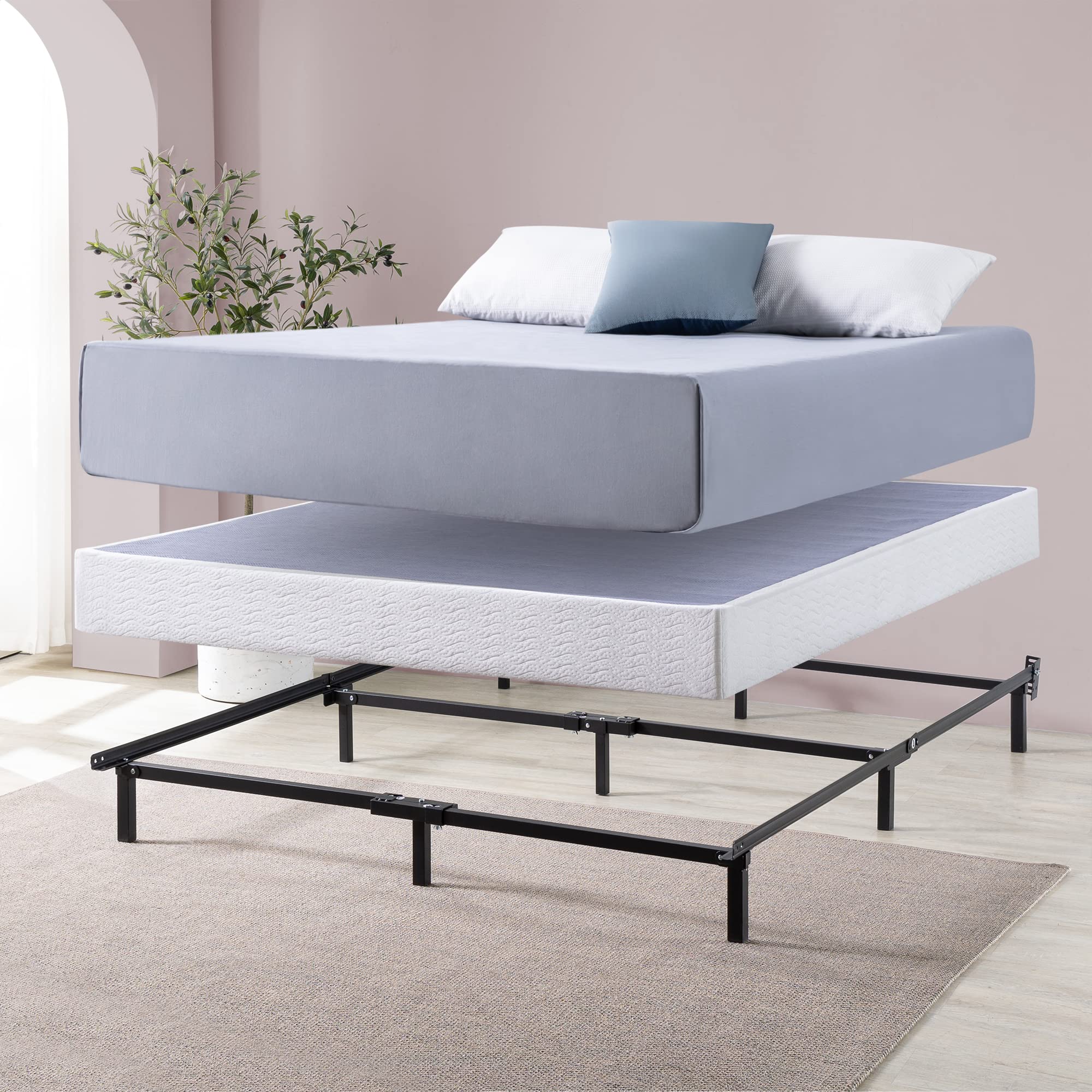 Zinus Compack Metal Bed Frame, 7 Inch Support Bed Frame For Box Spring And Mattress Set, Black, Twin