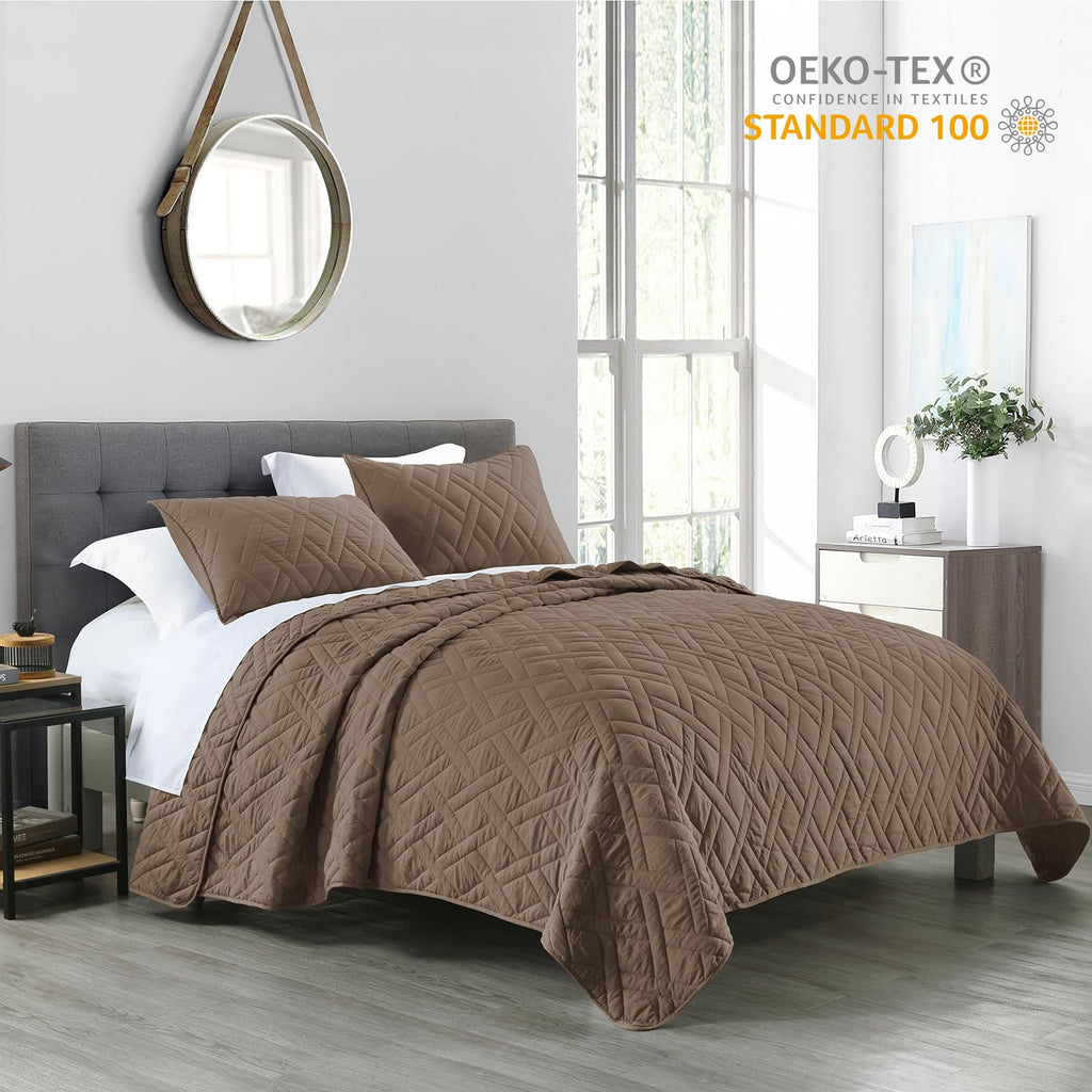 Horimote Home Quilt Set King Size Pine Bark, Classic Geometric Diamond Stitched Pattern, Ultra Soft Microfiber Lightweight Beddi