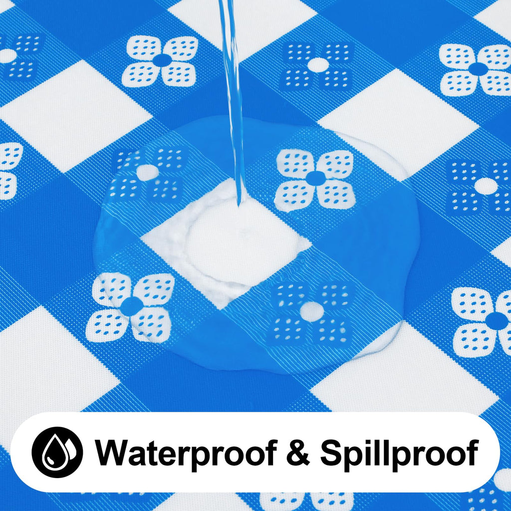 Spotjoy Rectangle Picnic Table Cloth, Waterproof Elastic Fitted Outdoor Table Covers For 8 Foot Tables, Flannel Backed Plastic V