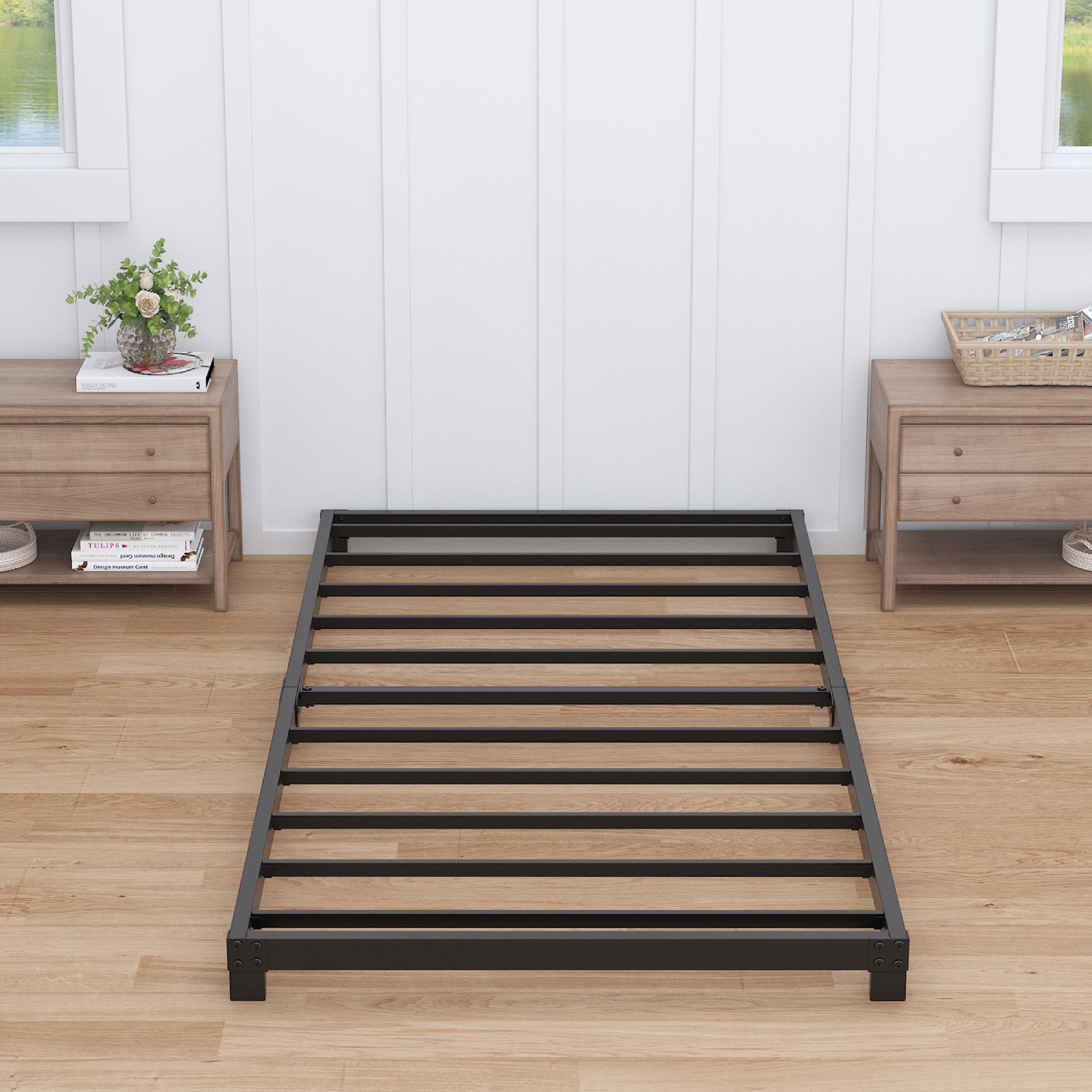 Nailsong 4 Inch Twin Bed Frames Low Profile, Twin Platform Bed Frame No Box Spring Needed, Heavy Duty Metal, Easy Assembly, Blac