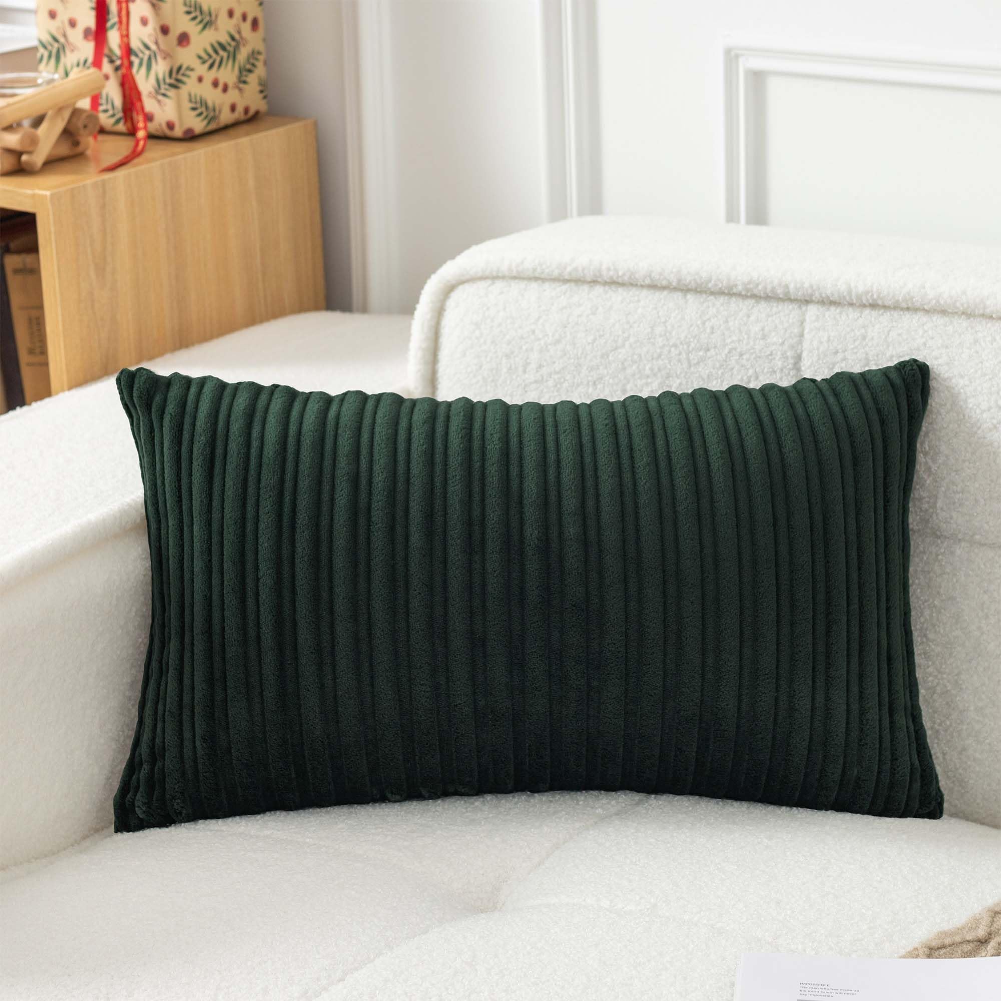 Ugasa Velvet 12X20 Inch Lumbar Soft Throw Pillow Cover Boho Striped Decorative Both Sides Solid Rectangular Cushion Case For Cou