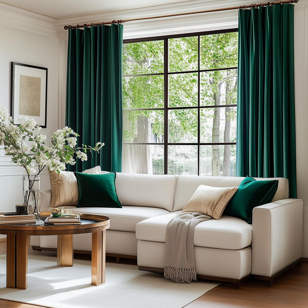 Lazzzy Emerald Green Velvet Curtains 96 Inches Long Room Darkening Drapes For Bedroom Living Window Treatments Rod Pocket 2 Panels W42 X L96