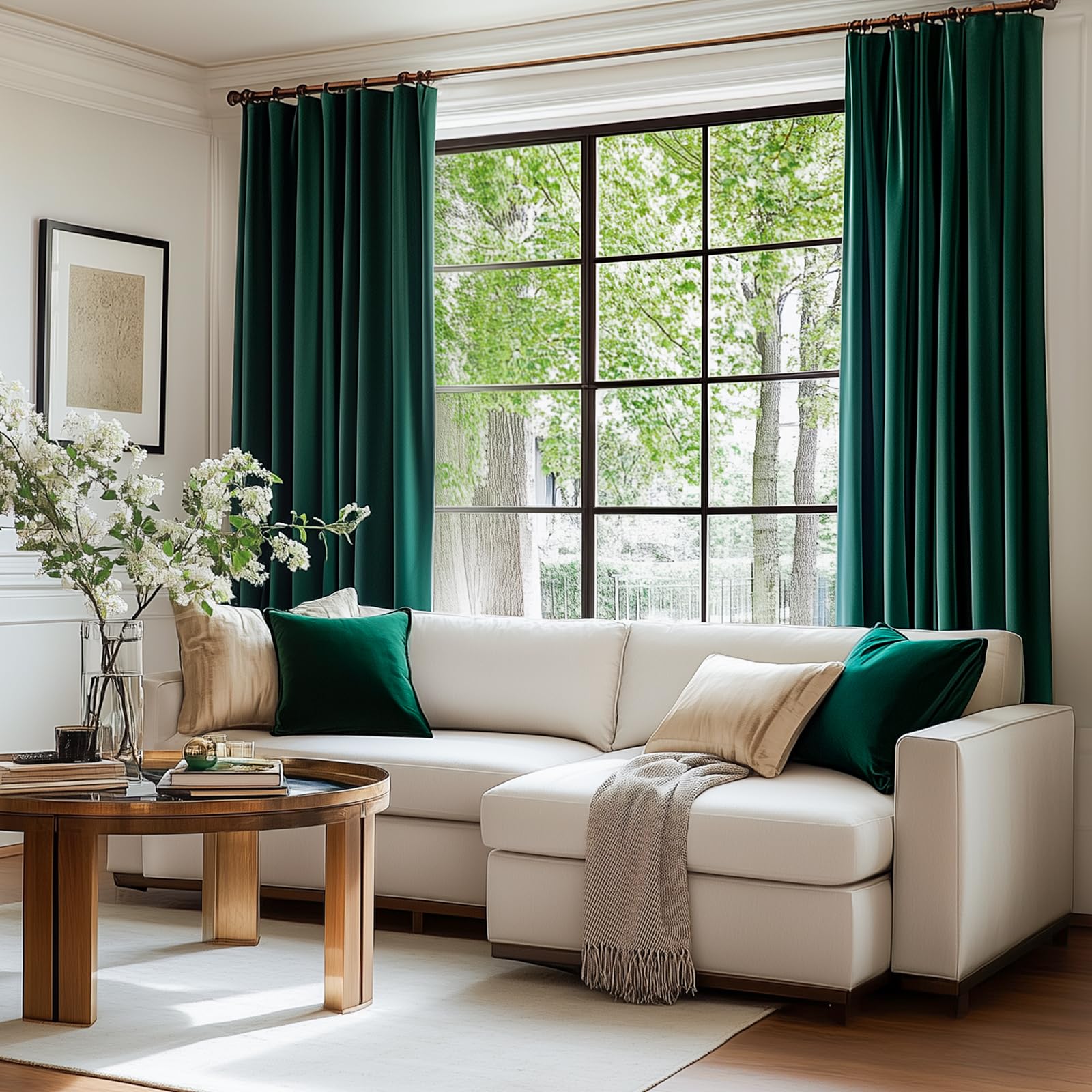Lazzzy Emerald Green Velvet Curtains 96 Inches Long Room Darkening Drapes For Bedroom Living Window Treatments Rod Pocket 2 Panels W42 X L96