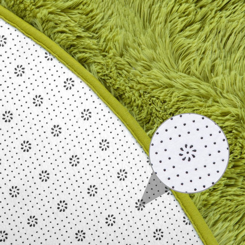 Junovo Round Rug, 4Ft, Green, Soft Area Rugs For Kids Girls Room Decor, Fluffy Shaggy Carpet, Circular Nursery Rug For Baby Room