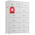 EnHomee White Dresser for Bedroom with 14 Drawers, Tall Dressers for Bedroom with Wooden Top and Metal Frame, Large Fabric Chest