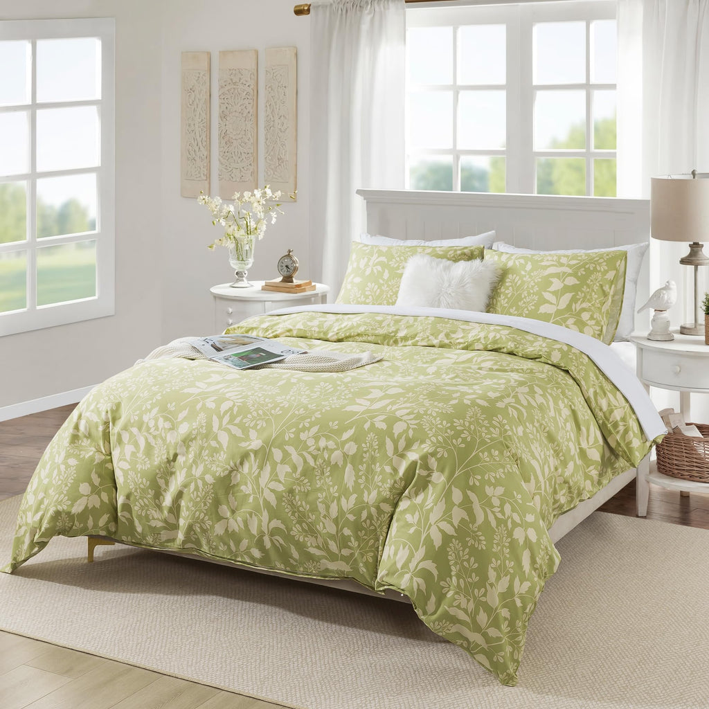 Honeilife Wildflower Duvet Cover King - 100% Cotton Comforter Cover Sets, 3-Pc Comfortable Floral Duvet Cover Sets, Soft & Breat