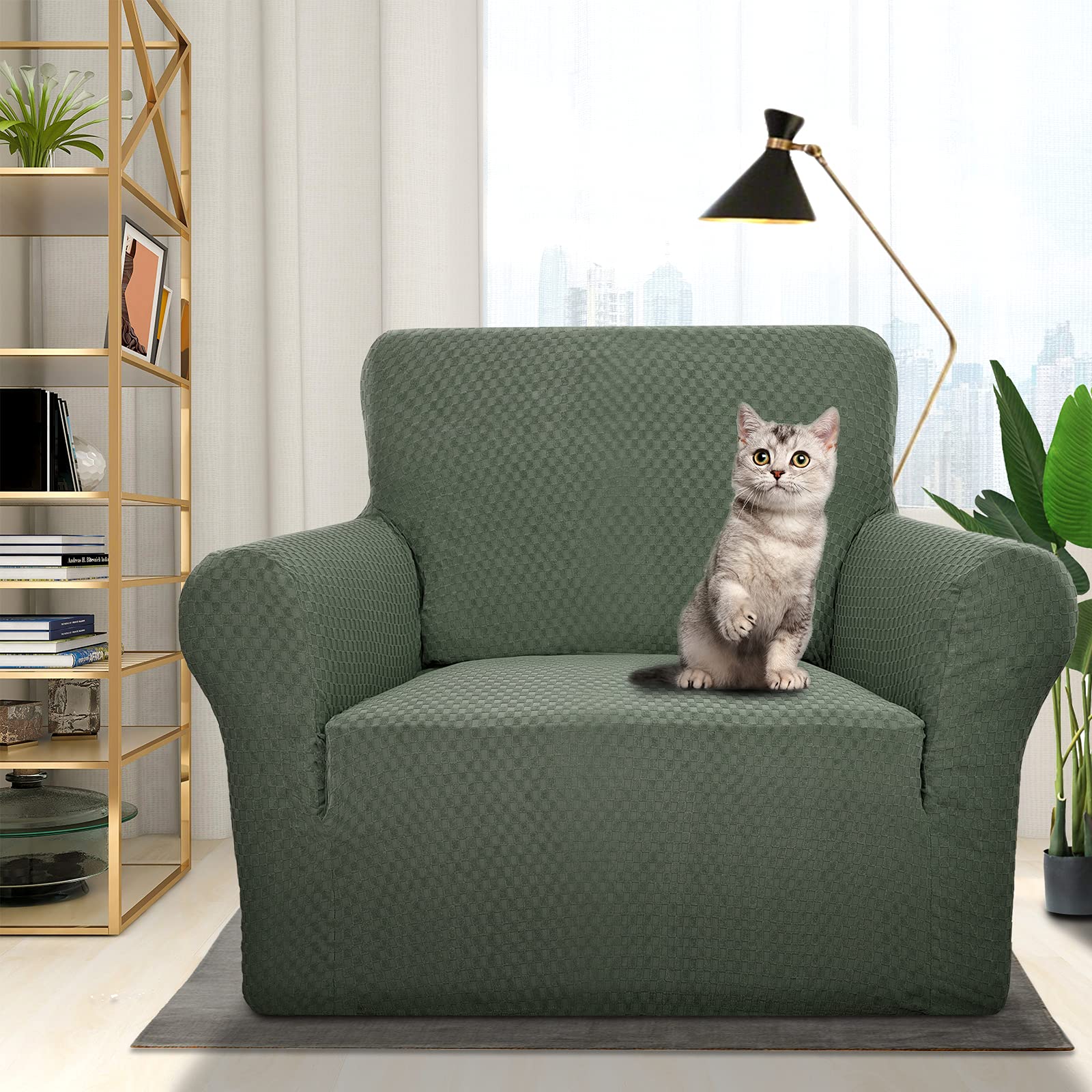 Znsayotx 1 Piece Jacquard Chair Slipcovers For Living Room High Stretch Chair Covers With Arms Anti Slip Pets Friendly Couch Sofa Armchair Cover Furniture Protector (Chair, Dark Coffee)