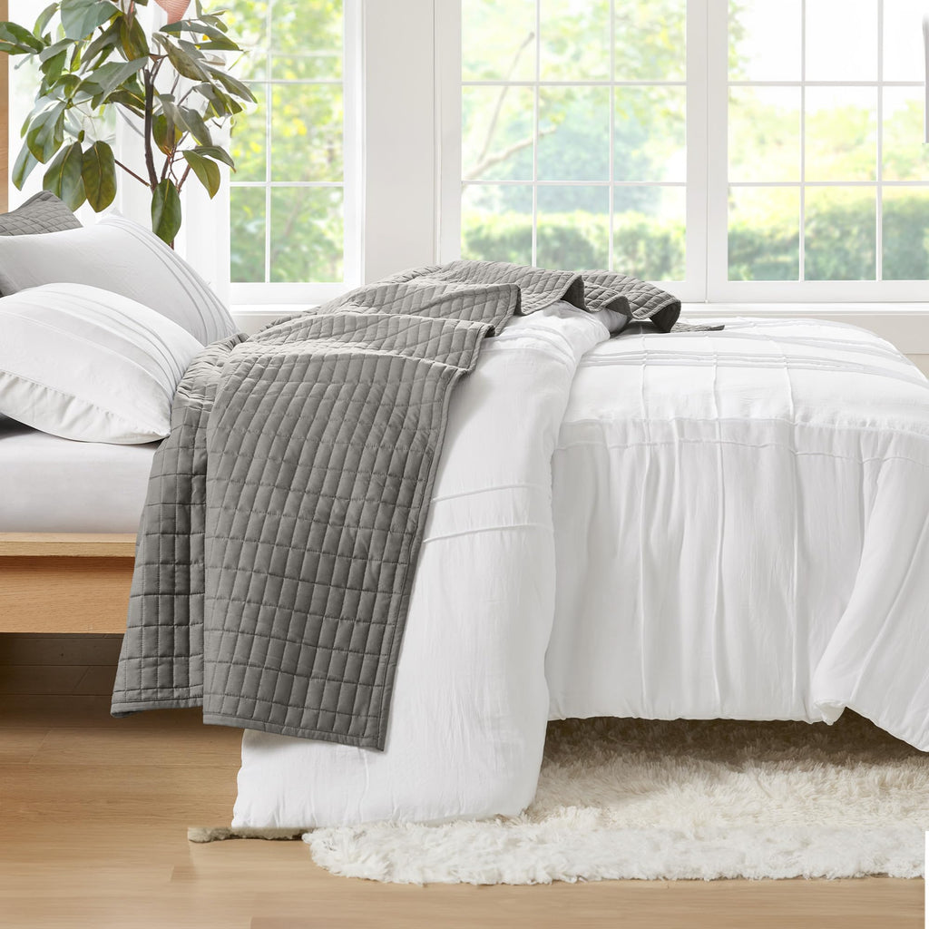 Comfort Spaces White King Size Duvet Cover Set - 3 Pieces Pintuck Pleated Duvet Cover King, All Season Lightweight, Extra Softness Pre-Washed Microfiber King Bedding Cover Shams, King/Cal King