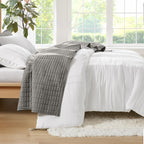 Comfort Spaces White King Size Duvet Cover Set - 3 Pieces Pintuck Pleated Duvet Cover King, All Season Lightweight, Extra Softness Pre-Washed Microfiber King Bedding Cover Shams, King/Cal King