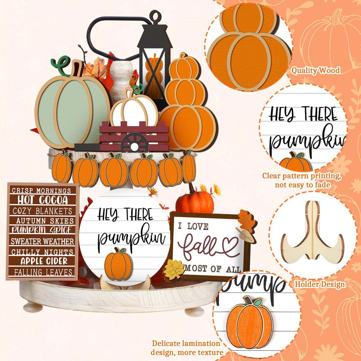 1 Set Fall Tiered Tray Decor Set Autumn Pumpkin Leaves Rustic Farmhouse Decor Thanksgiving Fall Decor Autumn Harvest Decorative