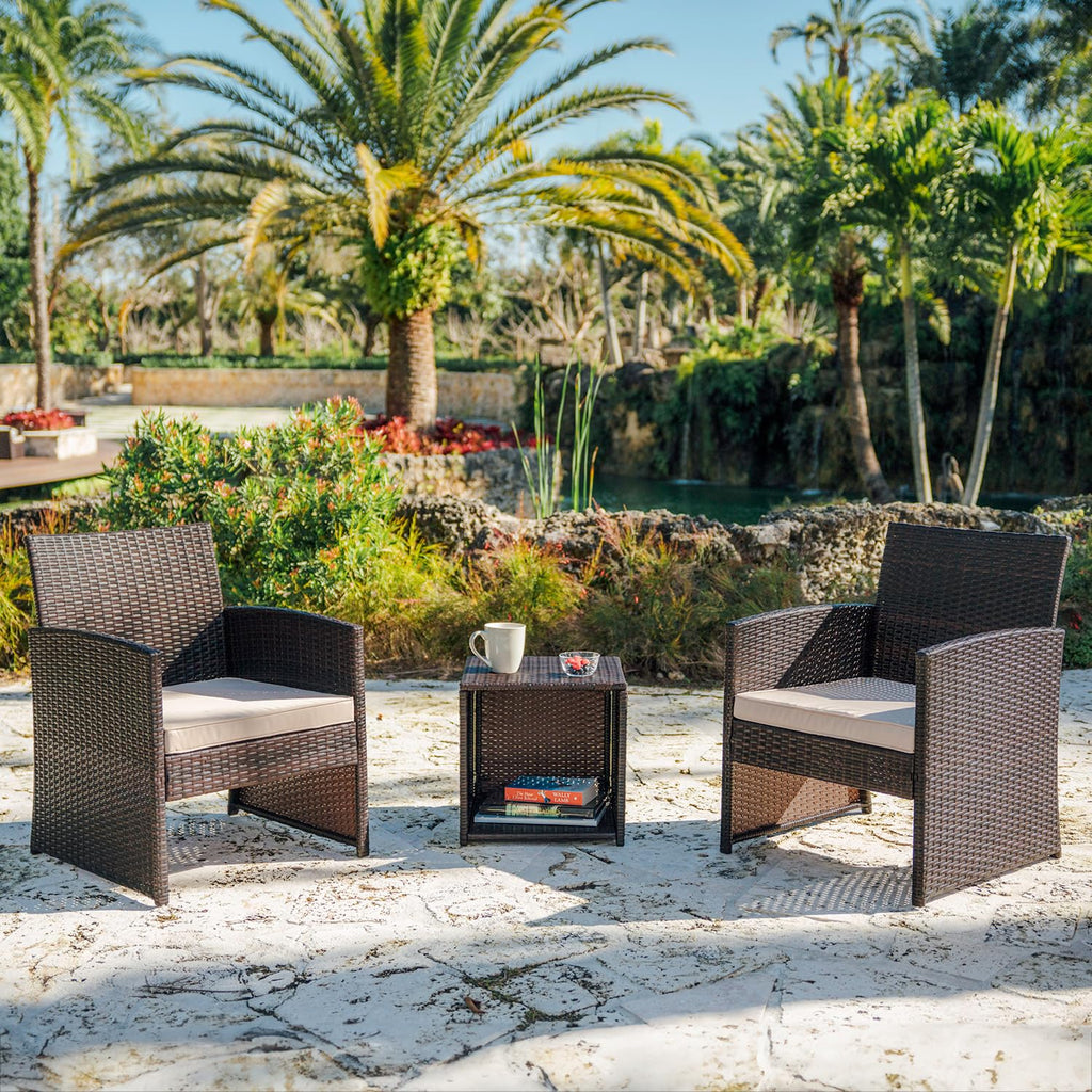 Nestl Wicker Outdoor Furniture Set - 3 Piece Patio Bistro Set (Brown/Beige)