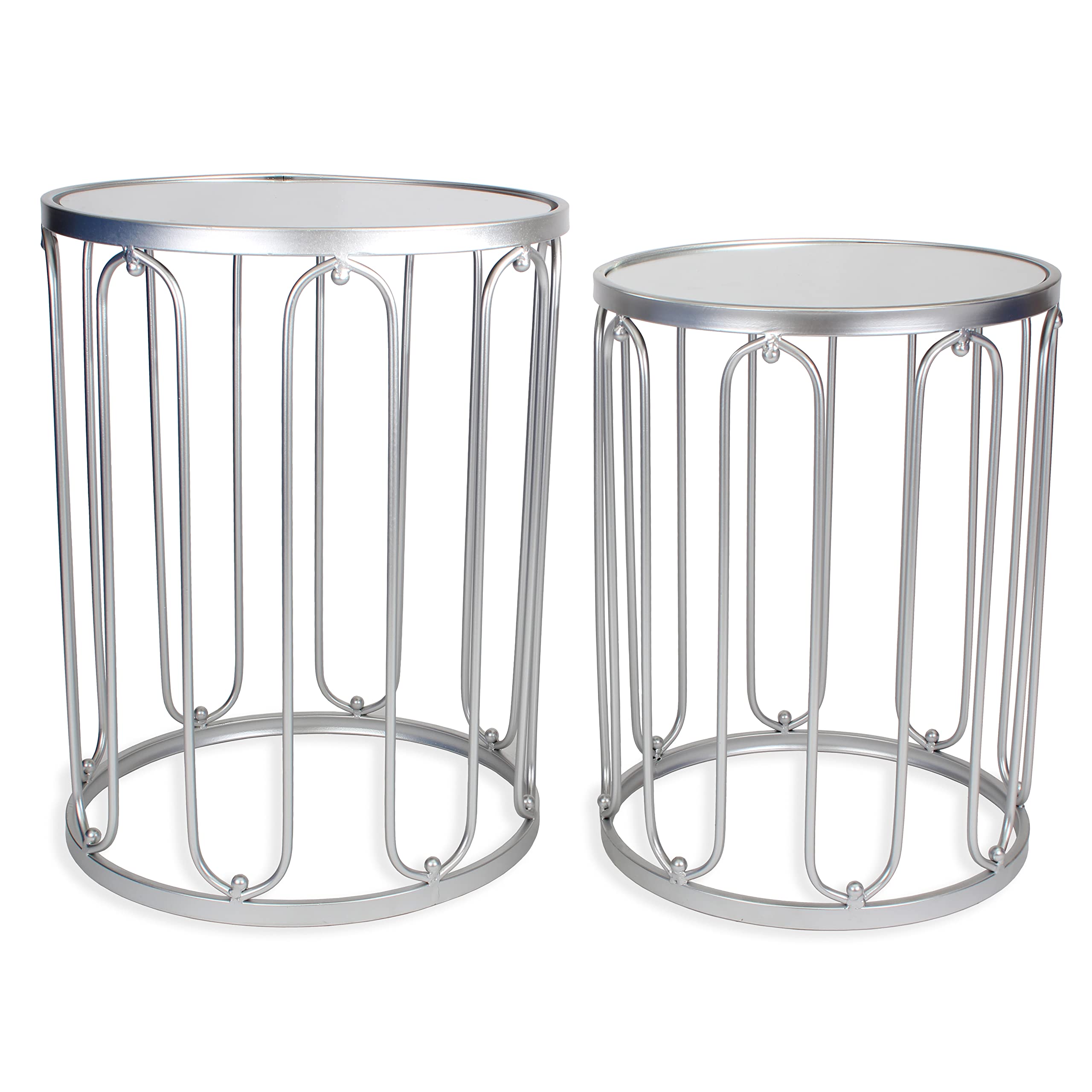 Rutledge & King Round End Table Set - Silver End Tables with Mirrored Tops - Nesting Round Accent Tables - Silver and Mirrored M