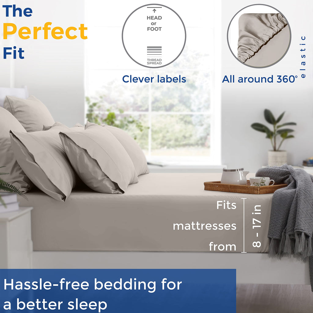 Thread Spread Luxury Sheets 600 Thread Count - Egyptian Cotton Quality California King Size Sheet Set - Deep Pocket Fitted Bedding Sheet & Pillowcases - 4 Pc Breathable - Taupe Sheets For Boys & Girls