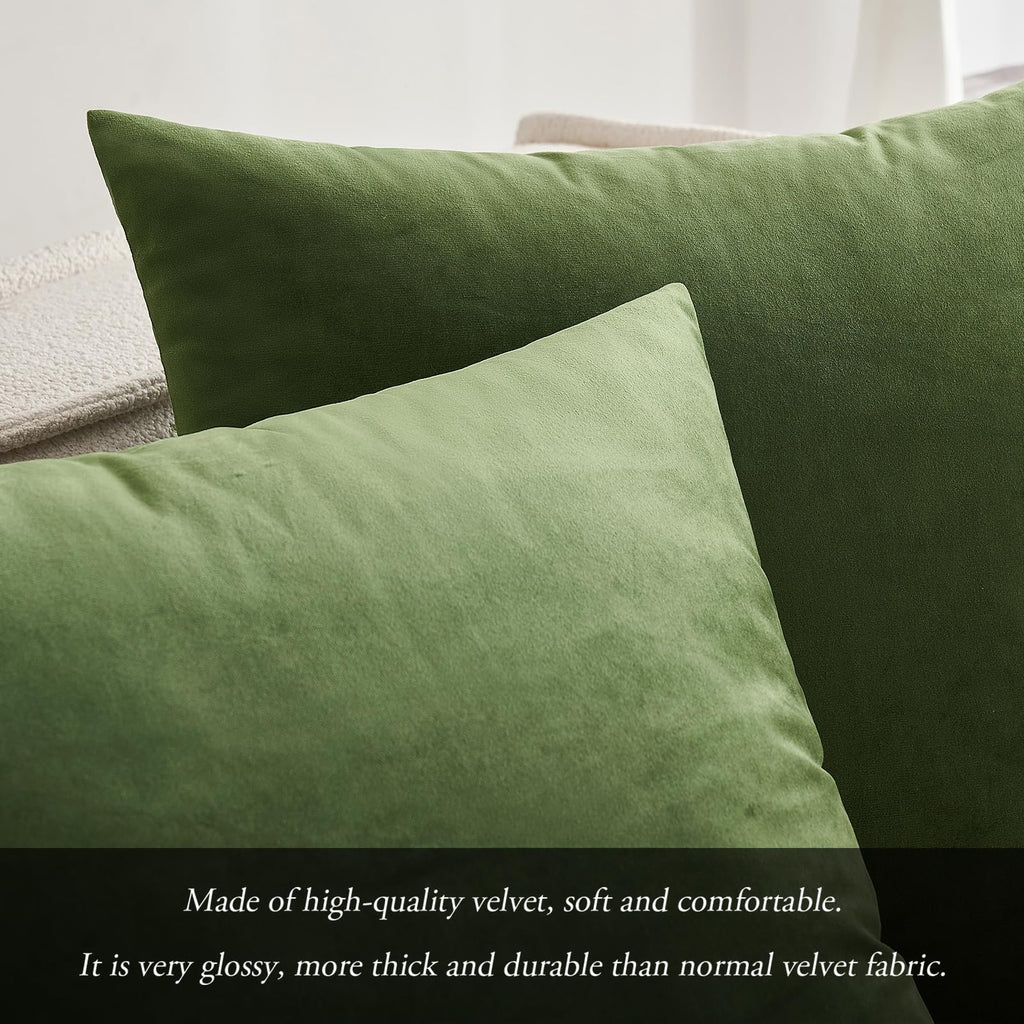 Miulee Velvet Soft Solid Decorative Square Throw Pillow Covers Set Cushion Case For Spring Sofa Bedroom Couch 24 X 24 Inch Moss Green
