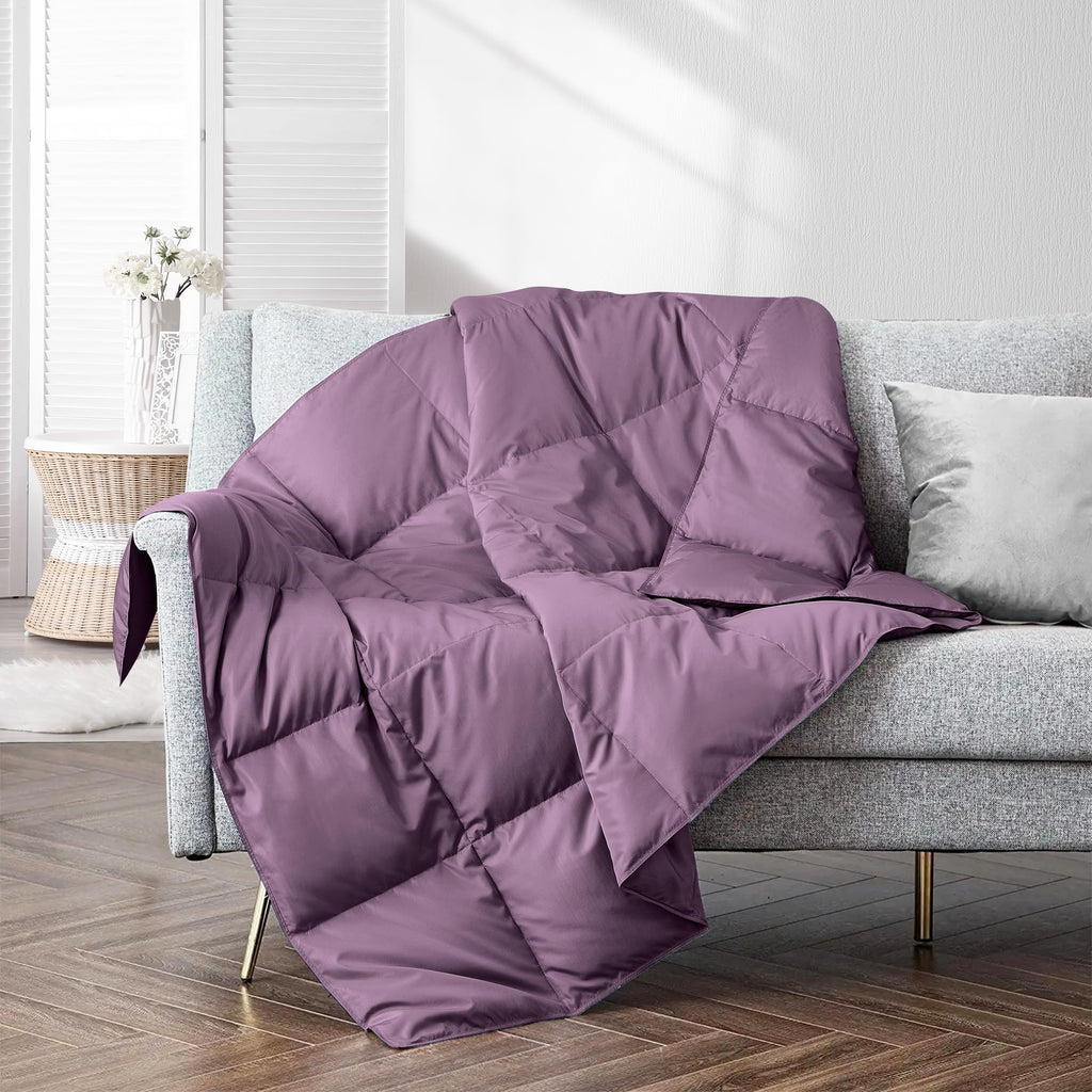 puredown Soft Feather Down Throw Blanket Lightweight Packable Couch Throw for Indoor and Outdoor Use, 50''X70'',Lavender