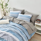 Kakijumn 7 Piece Bed In A Bag Stripe Comforter Set Queen Size, White Grey Blue Patchwork Striped Comforter And Sheet Set, All Se