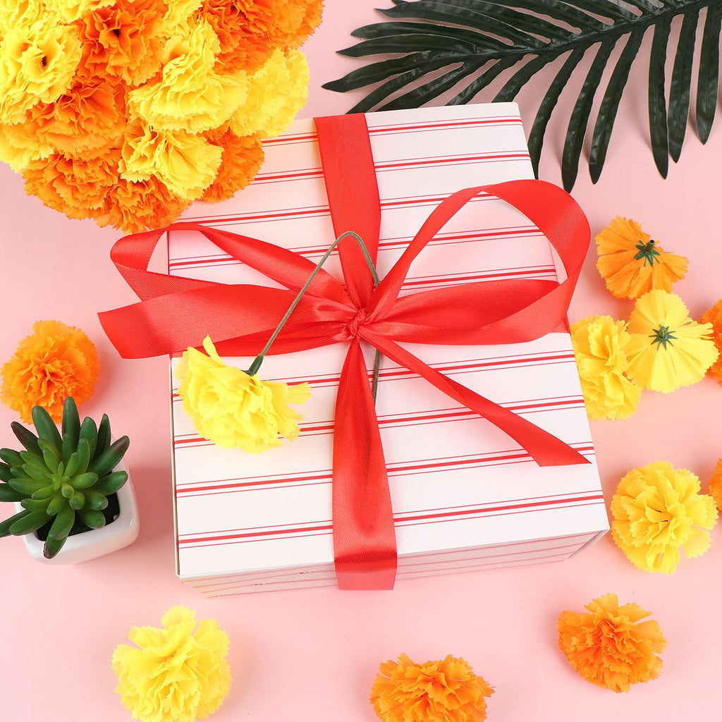 Tboxbo Artificial Marigold Flower Heads Bulk Bunch Fake Halloween With Stems For Party Birthday Diwali Decoration(Gold And Orang