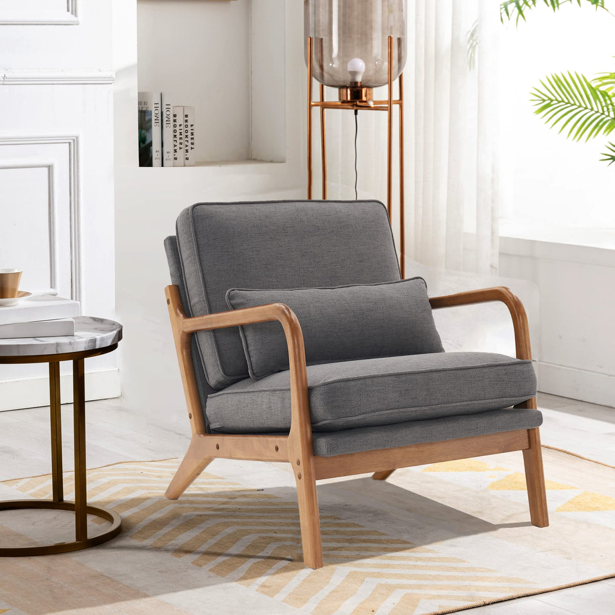 Joybase Lounge Accent Chair, Mid Century Modern Chair, Arm Chair, Wood Frame Armchair For Living Room, Bedroom (Dark Grey, Fabri