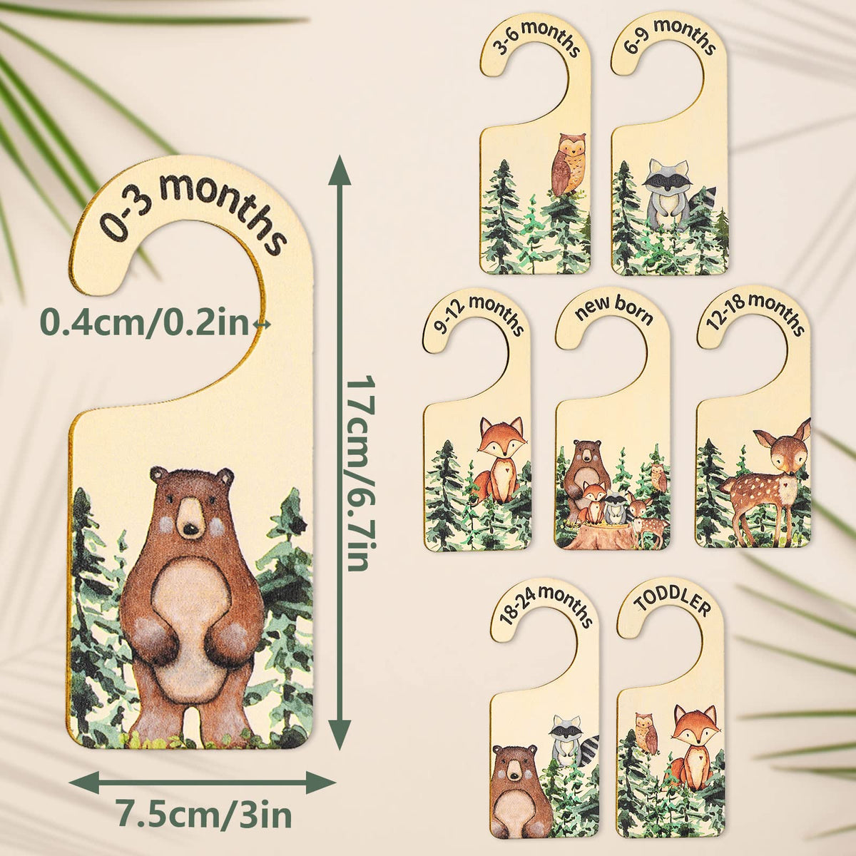 Whaline 8Pcs Baby Closet Size Dividers Woodland Design Hanging Wooden Baby Closet Organizer Newborn To 24 Months Thicken Baby Wardrobe Organizer For Home Nursery Baby Clothes Decor