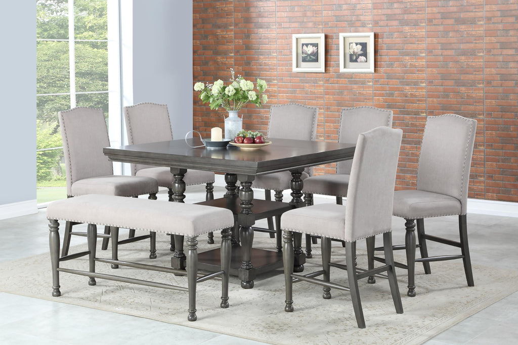 Steve Silver Co Caswell Counter Chair, Set of 2 Chairs, Nailhead Trim, Contemporary Design, Shield Back, Dining Room, Ktichen, Bar, Counter Island, Rubberwood, 100% Polyester, 20"D x 24"W x 45"H, Gray