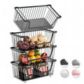 GAOKASE 4 Pcs Stackable Wire Baskets for Pantry Organizers and Storage,Vegetable Fruit Basket for Countertop,Kitchen Storage Met