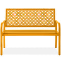 Best Choice Products Outdoor Bench 2-Person Metal Steel Benches Furniture For Garden, Patio, Porch, Entryway W/Geometric Backrest, 790Lb Capacity - Marigold