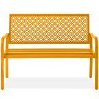 Best Choice Products Outdoor Bench 2-Person Metal Steel Benches Furniture For Garden, Patio, Porch, Entryway W/Geometric Backrest, 790Lb Capacity - Marigold