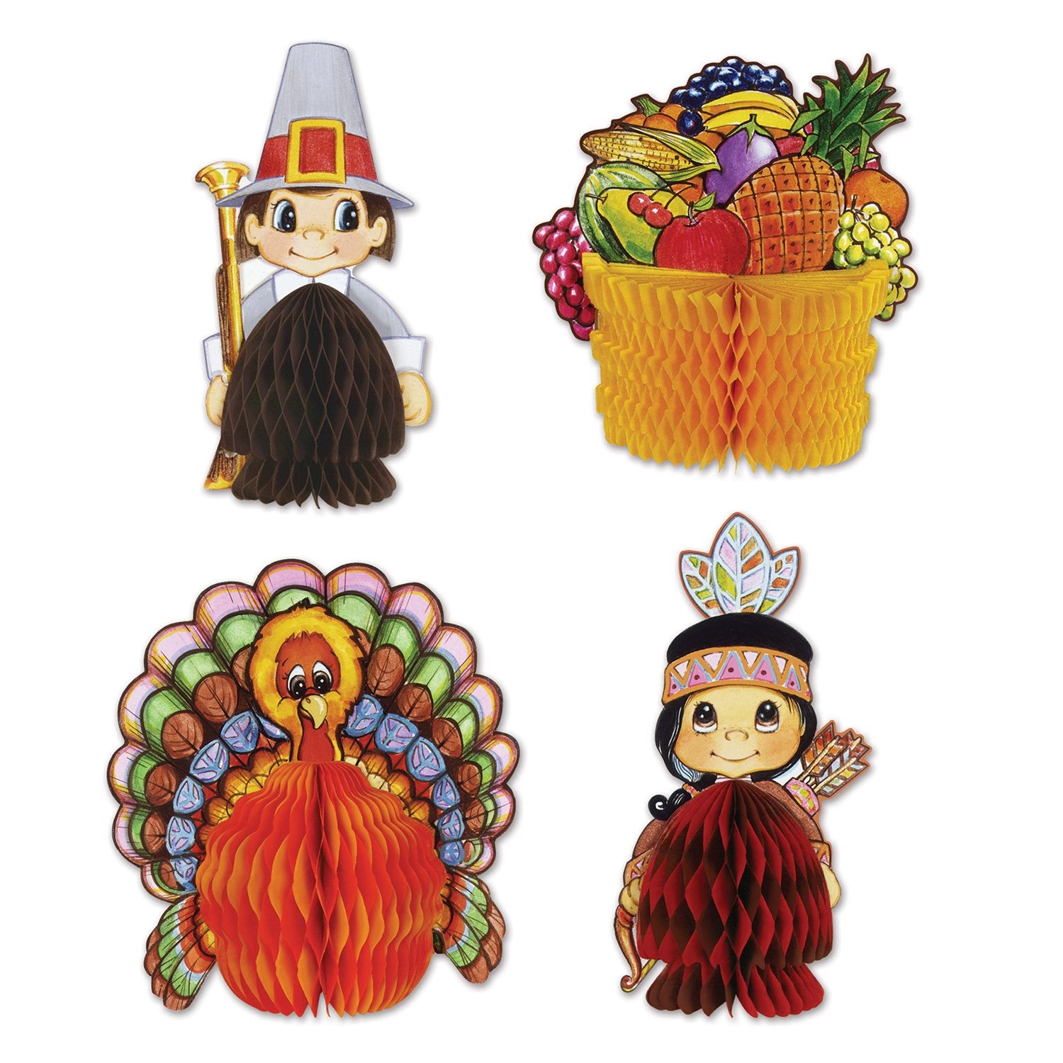 Beistle 4 Piece Thanksgiving Decorations Mini Pilgrim And Turkey Table Centerpieces For Fall Autumn Party D  cor