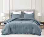 Chezmoi Collection Nora 3-Piece Ruffled Edge Trim Soft Washed Microfiber Comforter Set (Oversized King, Dusty Blue)