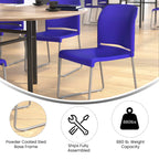 Flash Furniture Hercules Series 880 Lb. Capacity Blue Full Back Contoured Stack Chair With Gray Powder Coated Sled Base