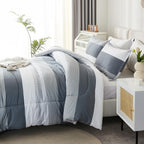 Litanika Queen Comforter Set Light Grey - 3 Pieces Lightweight Gray White Colorblock Stripe Fluffy Bedding Comforter Sets, All S