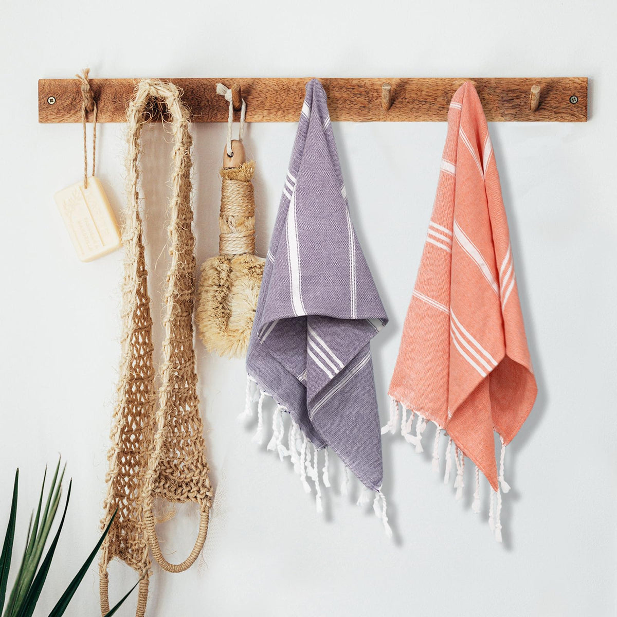 Cabanana Cotton Turkish Hand Towel - Set Of 2 | Boho Kitchen Tea Towels, 40 X 16 Inches Thin Decorative Bathroom Towel (Coral)