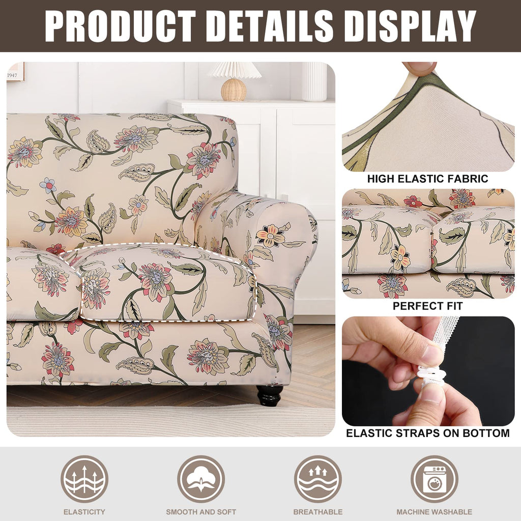 SearchI Loveseat Sofa Cover Floral Pattern Polyester Spandex Yellow