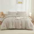 Litanika Oatmeal King Size Comforter Set, 3 Pieces Tufted Boho Farmhouse Bedding Comforter Sets, Lightweight Fluffy Comforter Be