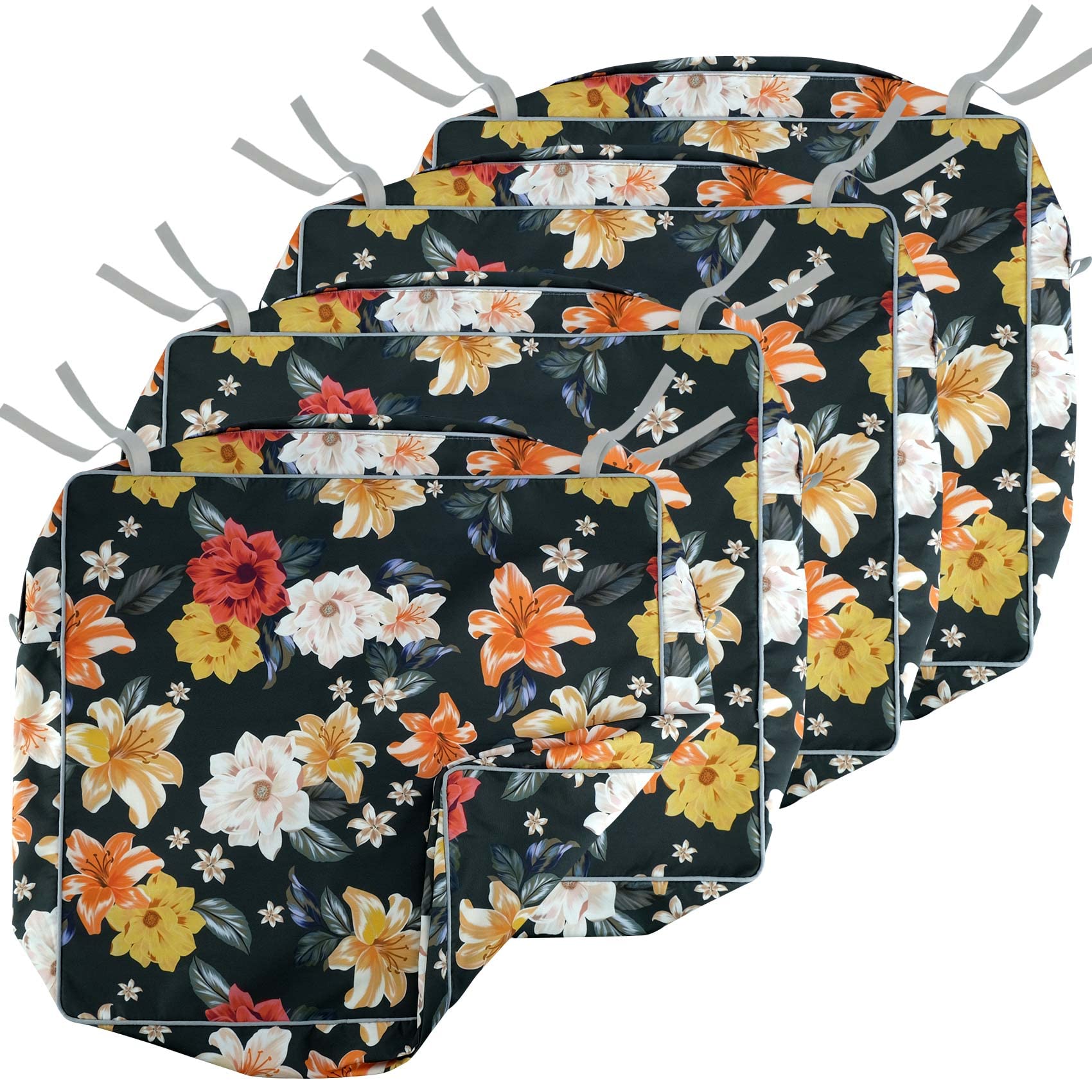Porch Shield Outdoor Patio Chair Seat Cushion Covers Set 4 Waterproof Fade Resistant Cushion Slipcovers 24 X 24 X 4 Inch, Floral