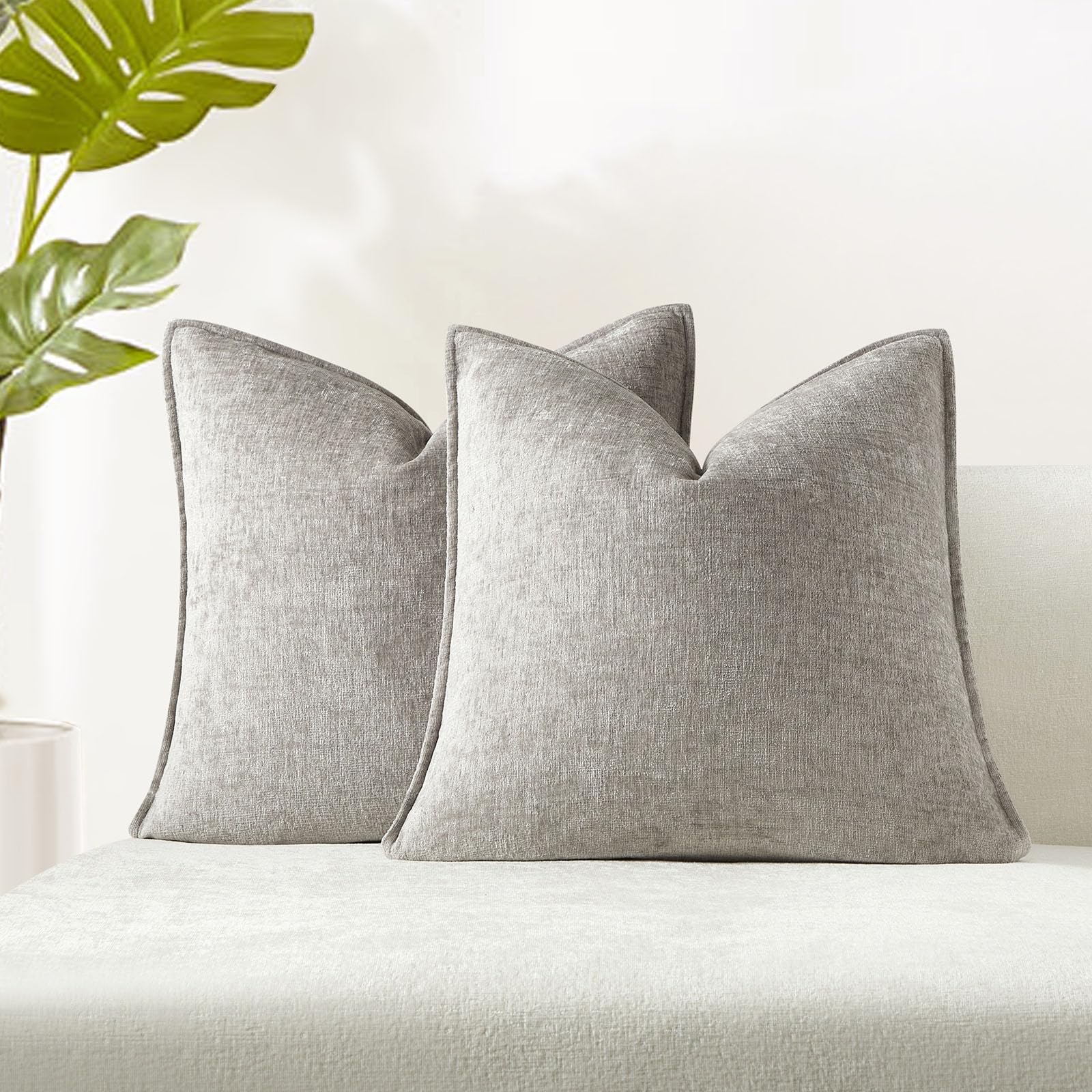 Juspurbet Grey Chenille Throw Pillow Covers 22X22 Inch Set Of 2 Decorative Soft Textured Cushion Cases For Living Room Sofa Couc