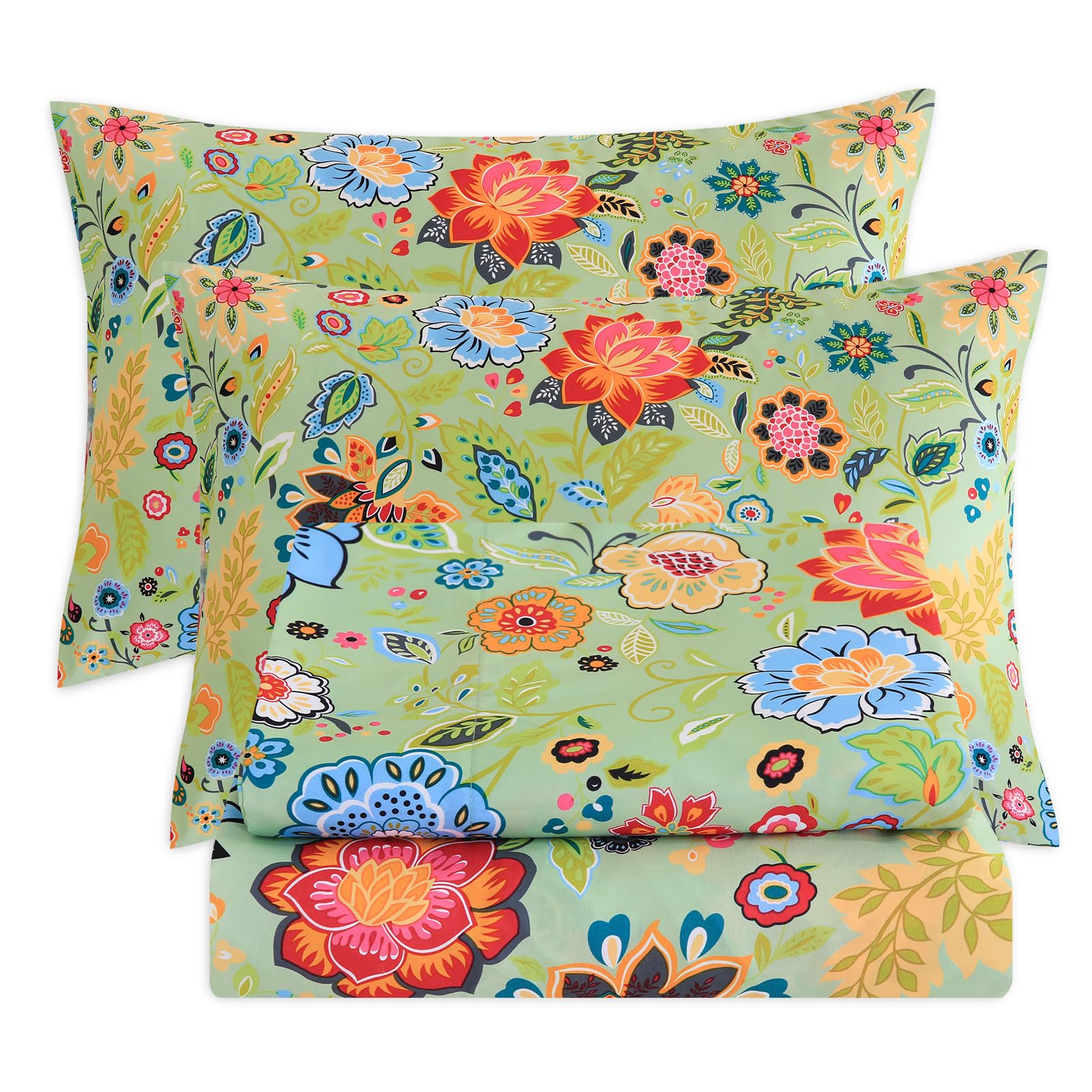 Bedlifes California King Sheet Set Floral Sheets King Ultra Soft Breathable Floral Bed Sheets Deep Pocket Printed Boho 100% Micr