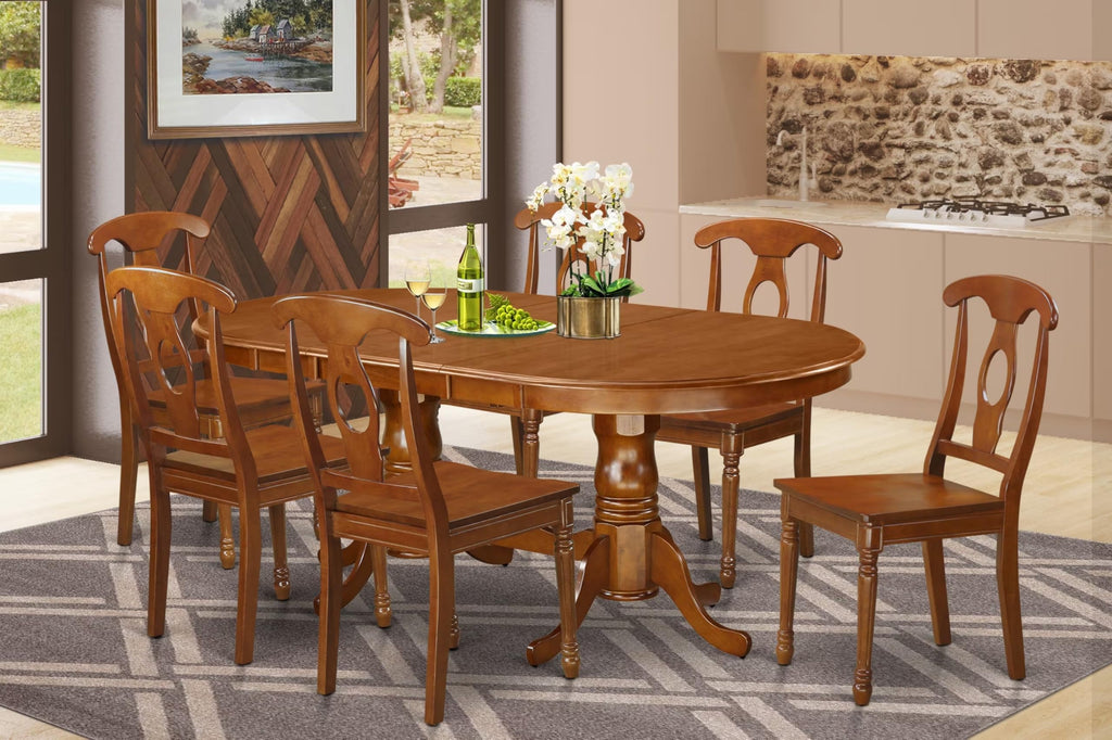 East West Furniture PLNA7-SBR-W 7 Piece Dining Table Set Consist of an Oval Dining Room Table with Butterfly Leaf and 6 Wood Seat Chairs, 42x78 Inch, Saddle Brown
