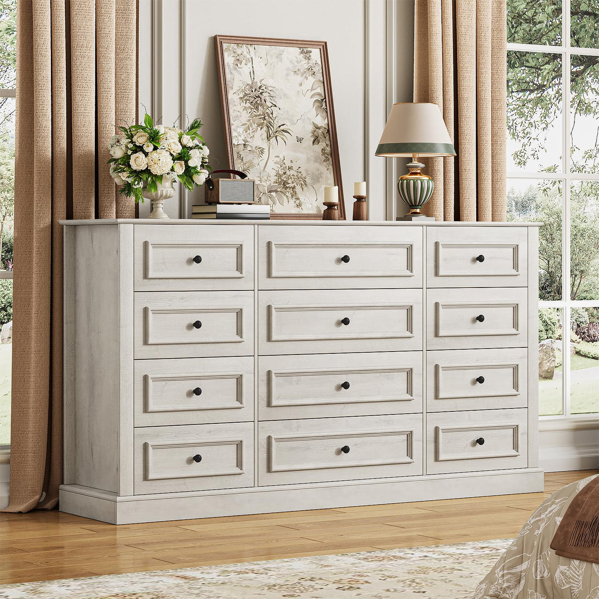 Zorplix Farmhouse 10 Drawer Wide Dresser For Bedroom, 55 ' Long Dresser Chest Of Drawers, Rustic Wood Storage Cabinet With Larg