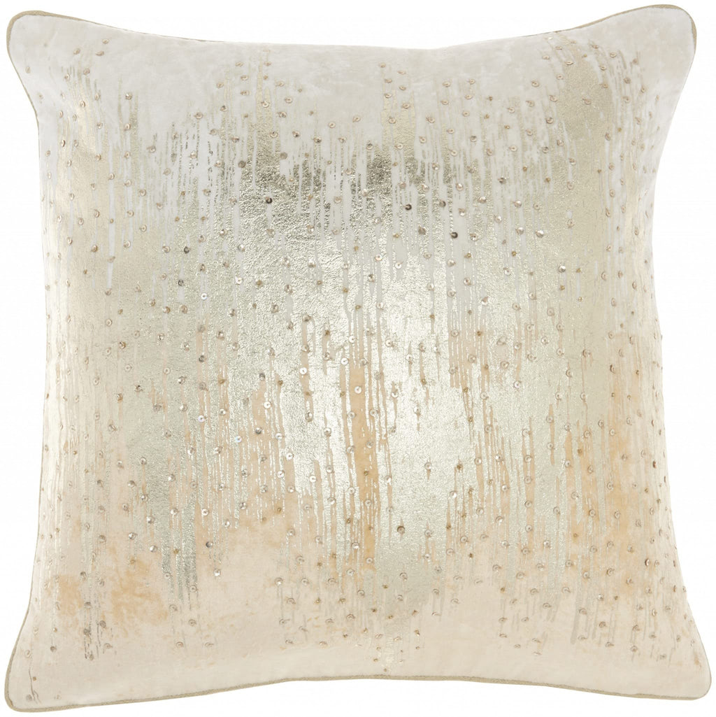HomeRoots Rose Gold Velvet Cream Sequined Ombre Throw Pillow