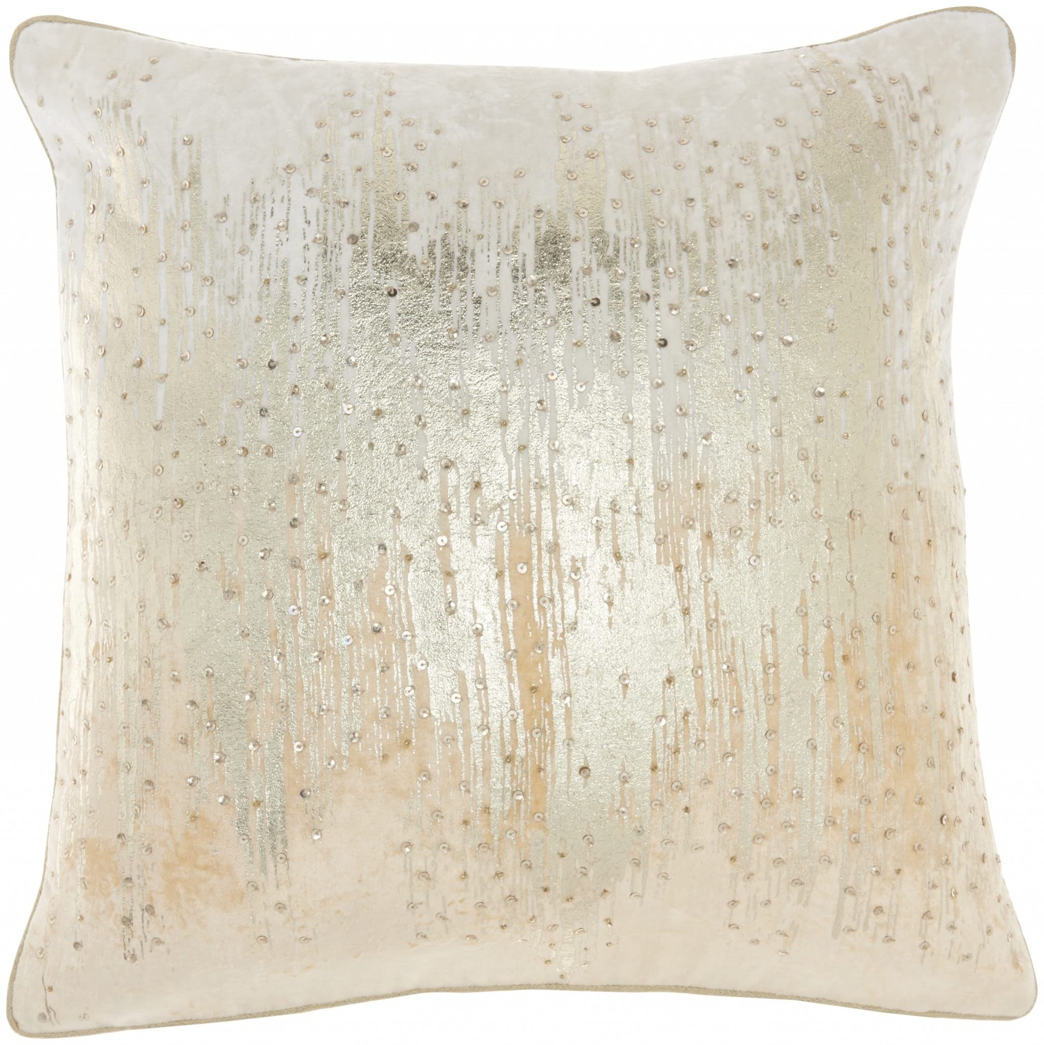 HomeRoots Rose Gold Velvet Cream Sequined Ombre Throw Pillow