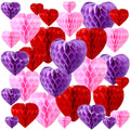 Seajan 30 Pcs Heart Honeycomb Party Decorations Pink Red Light Purple Tissue Paper Heart Shaped Pom Poms Decoration Valentine Ha
